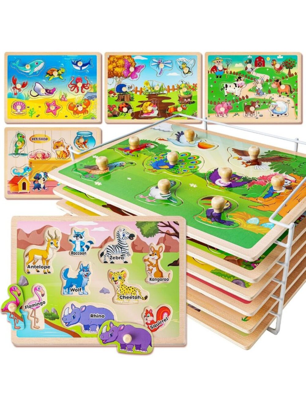 Wooden Animal Puzzles for Toddlers 1-4, Montessori Learning Toys, Educational